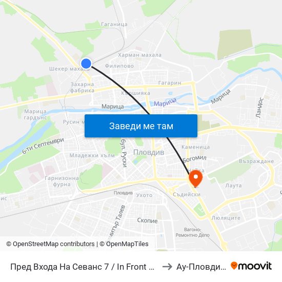 Пред Входа На Севанс 7 / In Front Of the Entrance To Sevans 7 (453) to Ау-Пловдив- Ректорат map