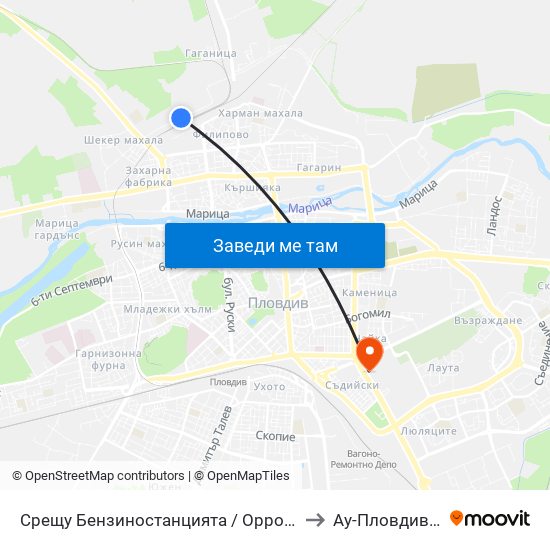 Срещу Бензиностанцията / Opposite the Gas Station (454) to Ау-Пловдив- Ректорат map
