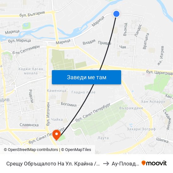 Срещу Обръщалото На Ул. Крайна / Opposite the Turn Spot Of Krayna St. (411) to Ау-Пловдив- Ректорат map