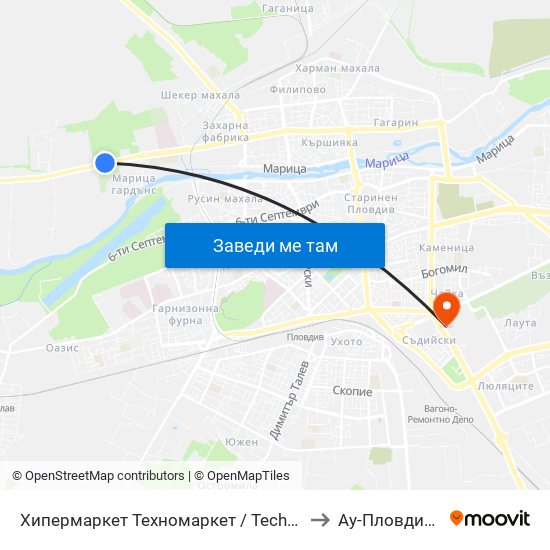 Хипермаркет Техномаркет / Technomarket Hypermarket (336) to Ау-Пловдив- Ректорат map