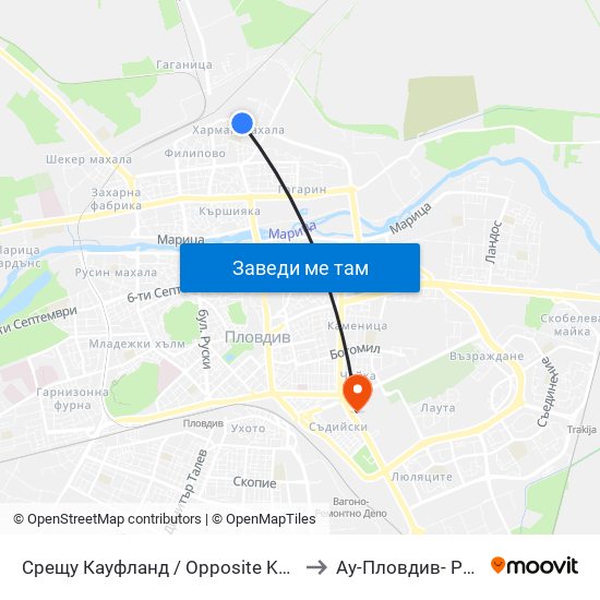 Срещу Кауфланд / Opposite Kaufland (462) to Ау-Пловдив- Ректорат map