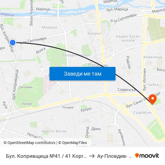 Бул. Копривщица №41 / 41 Koprivshtitsa Blvd. (144) to Ау-Пловдив- Ректорат map