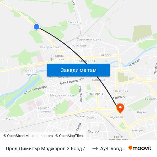 Пред Димитър Маджаров 2 Еоод / In Front Of Dimitar Madjarov 2 Ltd (473) to Ау-Пловдив- Ректорат map