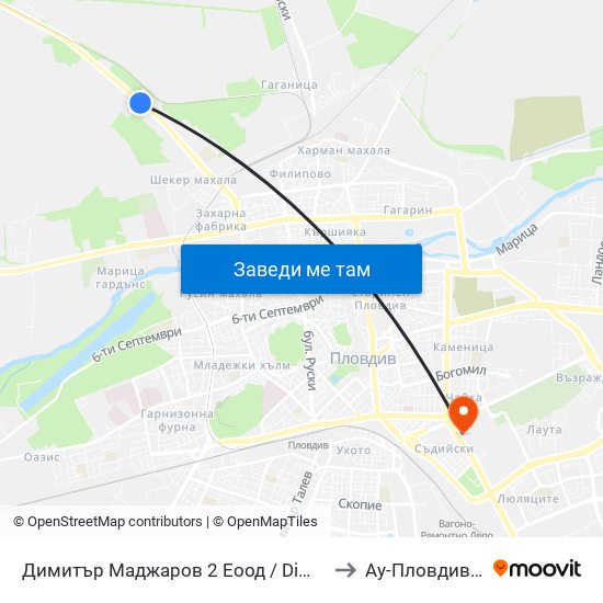 Димитър Маджаров 2 Еоод / Dimitar Madjarov 2 Ltd (474) to Ау-Пловдив- Ректорат map