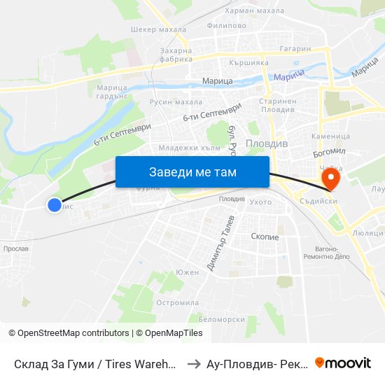 Склад За Гуми / Tires Warehouse (69) to Ау-Пловдив- Ректорат map