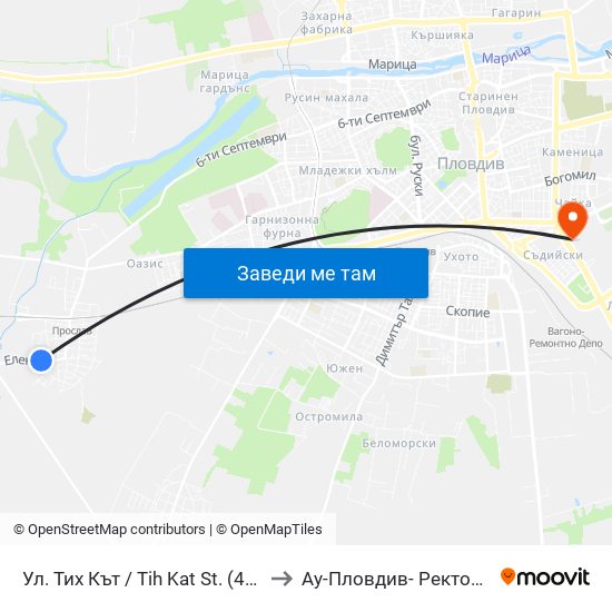 Ул. Тих Кът / Tih Kat St. (485) to Ау-Пловдив- Ректорат map
