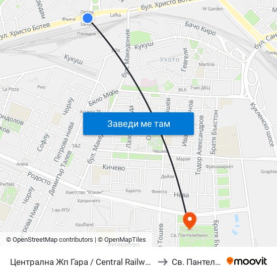 Централна Жп Гара / Central Railway Station (205) to Св. Пантелеймон map