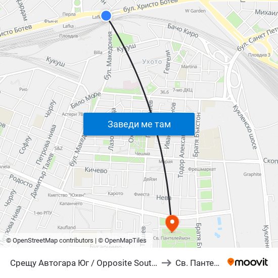 Срещу Автогара Юг / Opposite South Bus Station (206) to Св. Пантелеймон map