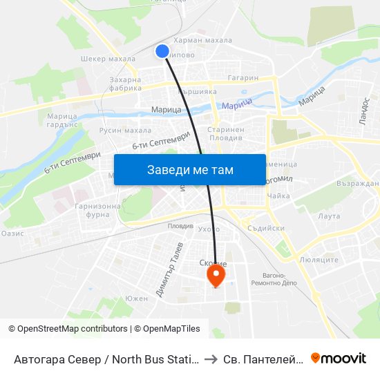 Автогара Север / North Bus Station (57) to Св. Пантелеймон map
