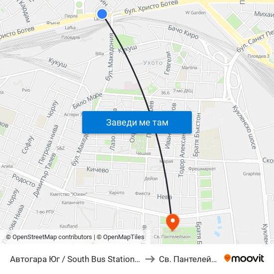 Автогара Юг / South Bus Station (187) to Св. Пантелеймон map