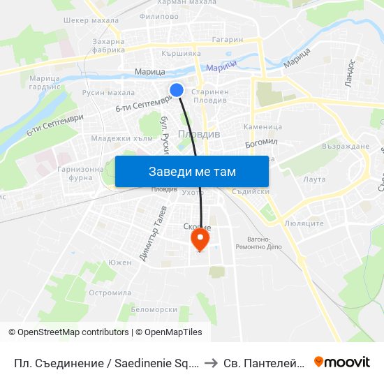 Пл. Съединение / Saedinenie Sq. (141) to Св. Пантелеймон map