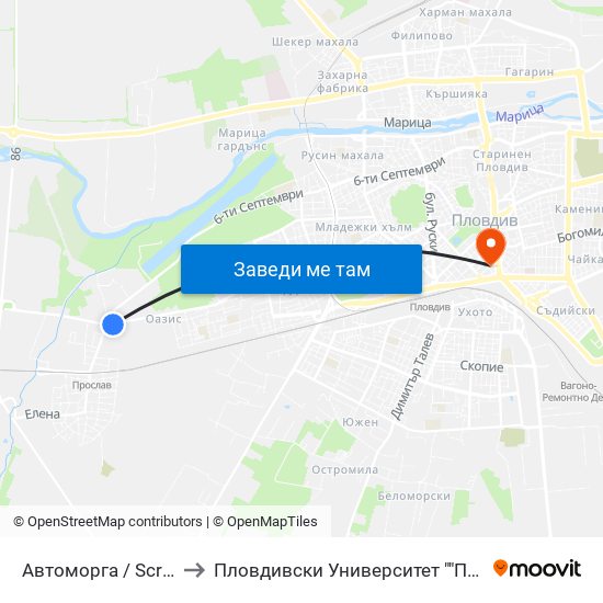 Автоморга / Scrapyard (148) to Пловдивски Университет ""Паисий Хилендарски"" map