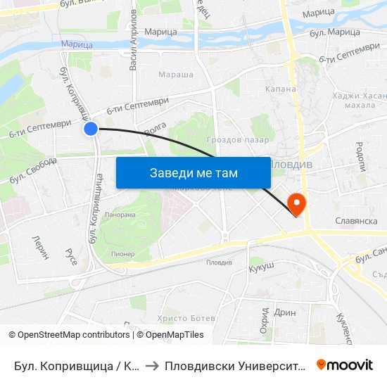 Бул. Копривщица / Koprivshtitsa Blvd. (241) to Пловдивски Университет ""Паисий Хилендарски"" map