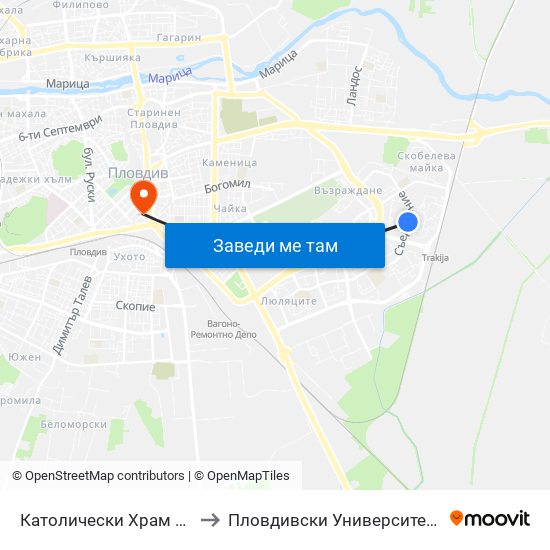 Католически Храм / Catholic Church (77) to Пловдивски Университет ""Паисий Хилендарски"" map