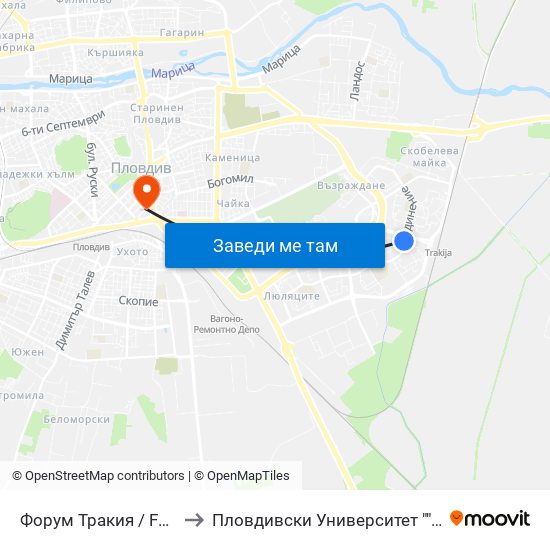 Форум Тракия / Forum Trakiya (78) to Пловдивски Университет ""Паисий Хилендарски"" map