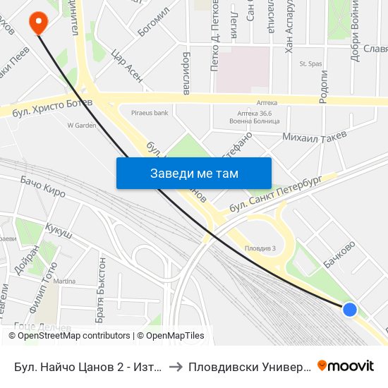 Бул. Найчо Цанов 2 - Изток / Naycho Tsanov Blvd 2 - East (87) to Пловдивски Университет ""Паисий Хилендарски"" map