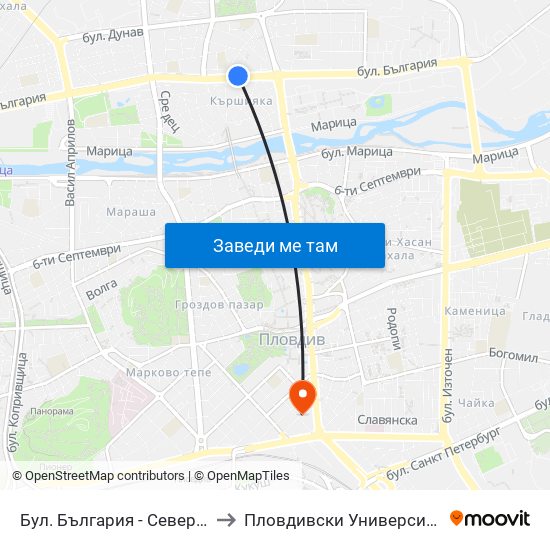 Бул. България - Север / Bulgaria Blvd - North (89) to Пловдивски Университет ""Паисий Хилендарски"" map