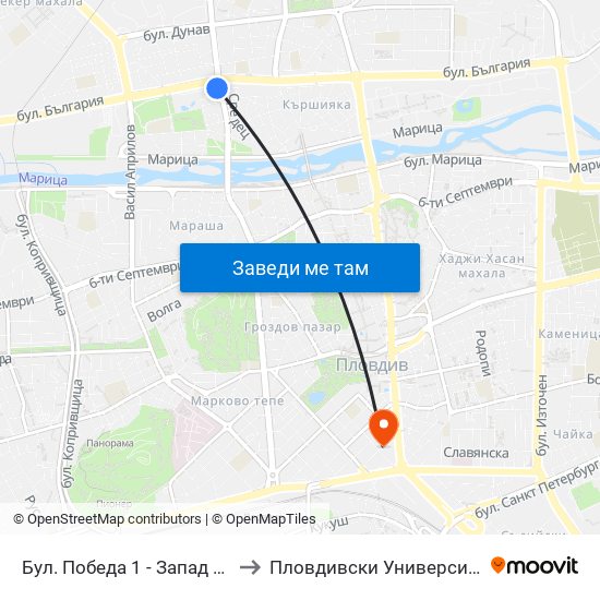 Бул. Победа 1 - Запад / Pobeda Blvd 1 - West (272) to Пловдивски Университет ""Паисий Хилендарски"" map