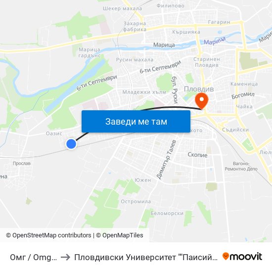 Омг / Omg (303) to Пловдивски Университет ""Паисий Хилендарски"" map