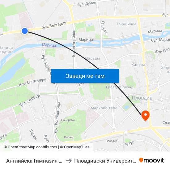 Английска Гимназия / English High School (95) to Пловдивски Университет ""Паисий Хилендарски"" map