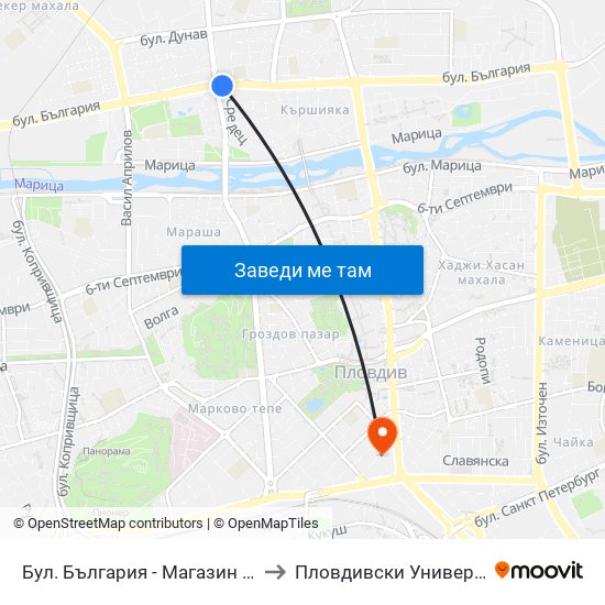 Бул. България - Магазин Нева / Bulgaria Blvd - Neva Store (99) to Пловдивски Университет ""Паисий Хилендарски"" map