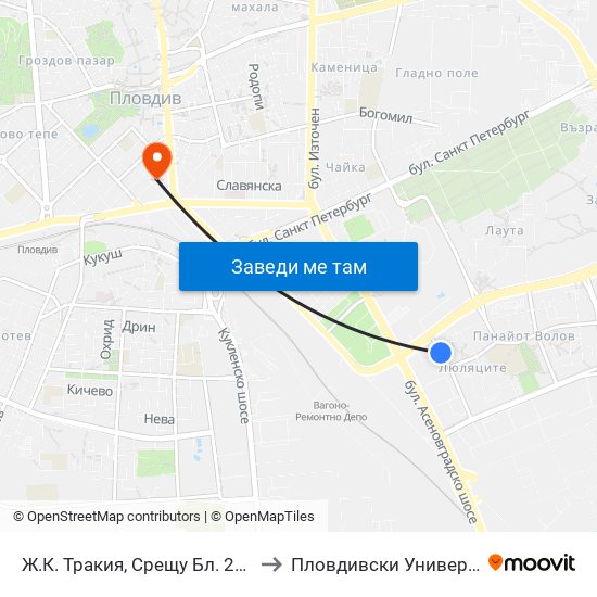 Ж.К. Тракия, Срещу Бл. 201 / Trakiya Qr, Opposite Bl. 201 (106) to Пловдивски Университет ""Паисий Хилендарски"" map