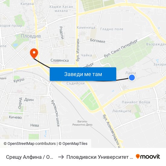 Срещу Алфина / Opposite Alfina (405) to Пловдивски Университет ""Паисий Хилендарски"" map