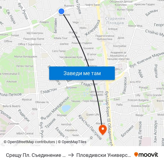 Срещу Пл. Съединение / Opposite Saedinenie Sq. (118) to Пловдивски Университет ""Паисий Хилендарски"" map