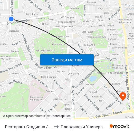 Ресторант Стадиона / the Stadium Restaurant (383) to Пловдивски Университет ""Паисий Хилендарски"" map