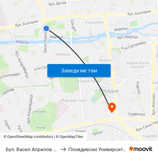 Бул. Васил Априлов / Vasil Aprilov Blvd. (401) to Пловдивски Университет ""Паисий Хилендарски"" map