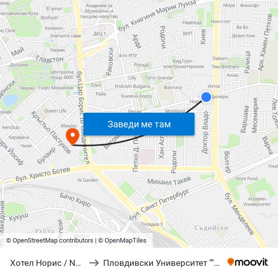 Хотел Норис / Noris Hotel (221) to Пловдивски Университет ""Паисий Хилендарски"" map