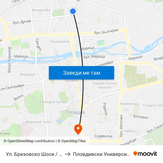 Ул. Брезовско Шосе / Brezovsko Shosse St. (224) to Пловдивски Университет ""Паисий Хилендарски"" map