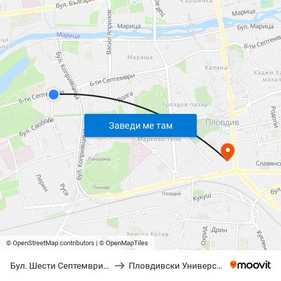 Бул. Шести Септември / Shesti Septemvri Blvd. (240) to Пловдивски Университет ""Паисий Хилендарски"" map