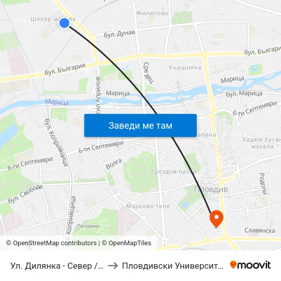 Ул. Дилянка - Север / Dilyanka St - North (269) to Пловдивски Университет ""Паисий Хилендарски"" map