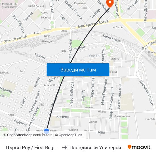Първо Рпу / First Regional Police Department (60) to Пловдивски Университет ""Паисий Хилендарски"" map