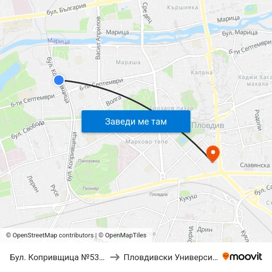 Бул. Копривщица №53 / 53 Koprivshtitsa Blvd. (387) to Пловдивски Университет ""Паисий Хилендарски"" map