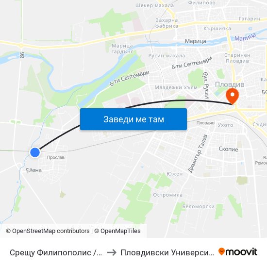 Срещу Филипополис / Opposite Philipopolis (468)) to Пловдивски Университет ""Паисий Хилендарски"" map