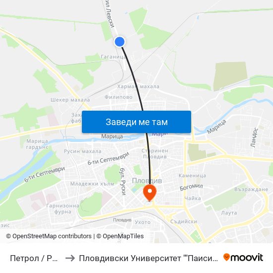 Петрол / Petrol (2) to Пловдивски Университет ""Паисий Хилендарски"" map