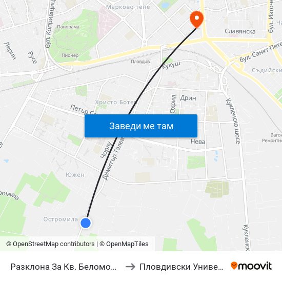 Разклона За Кв. Беломорски / Fork Road To Belomorski Qr (197) to Пловдивски Университет ""Паисий Хилендарски"" map