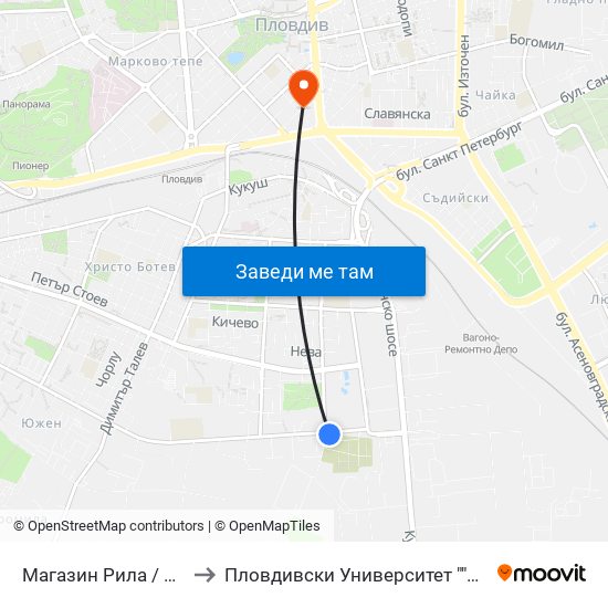 Магазин Рила / Rila Store (280) to Пловдивски Университет ""Паисий Хилендарски"" map