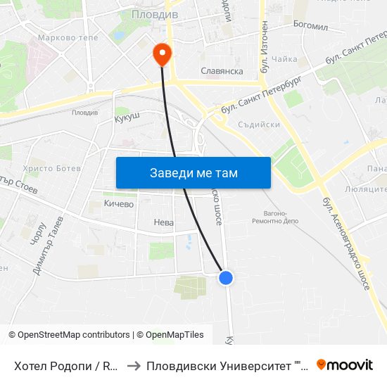 Хотел Родопи / Rodopi Hotel (64) to Пловдивски Университет ""Паисий Хилендарски"" map