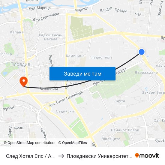 След Хотел Спс / After Sps Hotel (433) to Пловдивски Университет ""Паисий Хилендарски"" map