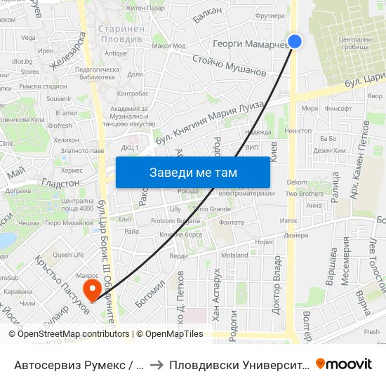 Автосервиз Румекс / Rumeks Car Service (137) to Пловдивски Университет ""Паисий Хилендарски"" map