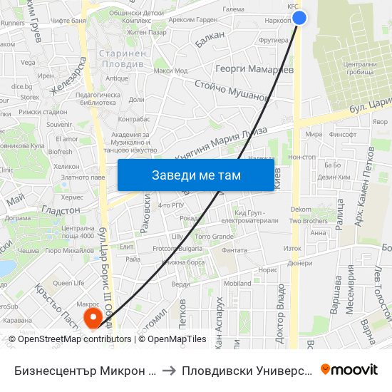 Бизнесцентър Микрон / Mikron Business Centre (353) to Пловдивски Университет ""Паисий Хилендарски"" map