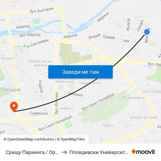 Срещу Паркинга / Opposite the Parking (164) to Пловдивски Университет ""Паисий Хилендарски"" map