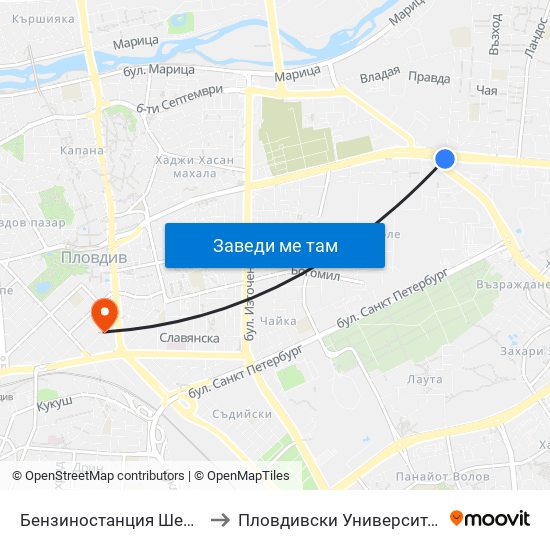 Бензиностанция Шел / Shell Gas Station(126) to Пловдивски Университет ""Паисий Хилендарски"" map