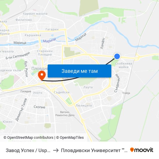 Завод Успех / Uspeh Factory (342) to Пловдивски Университет ""Паисий Хилендарски"" map