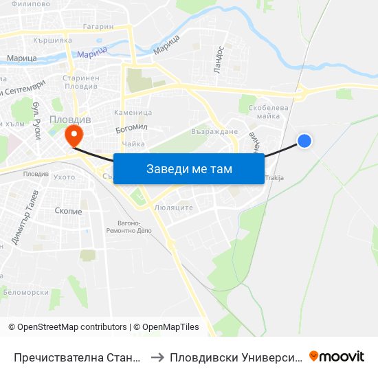 Пречиствателна Станция / Treatment Plant (1021) to Пловдивски Университет ""Паисий Хилендарски"" map