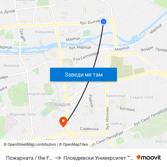 Пожарната / the Fire Station (209) to Пловдивски Университет ""Паисий Хилендарски"" map