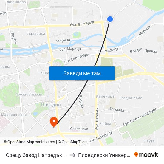 Срещу Завод Напредък / Opposite Napredak Factory (183) to Пловдивски Университет ""Паисий Хилендарски"" map